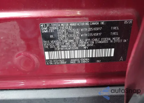 2020 Toyota Rav4 Xle from USA, damaged, VIN 2T3P1RFV4LW115588